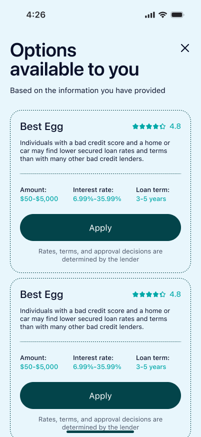 Lender offer list in Tryarro: Borrow Money Fast